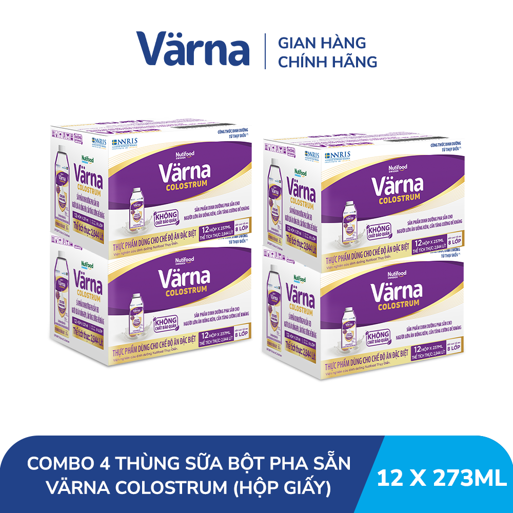 Combo 4 Thùng 12  hộp  sữa bột pha sẵn Varna Colostrum (48 hộp giấy x 237ml) - Sữa non cho người lớn