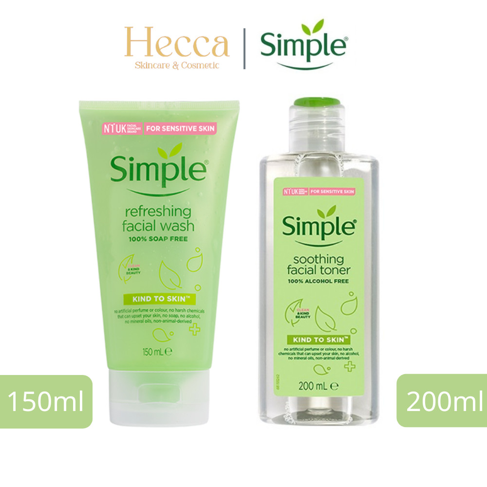 Combo Sữa rửa mặt Simple 150ml + Nước Cân Bằng Da Simple Kind To Skin Soothing Facial Toner (200ml) - Hecca