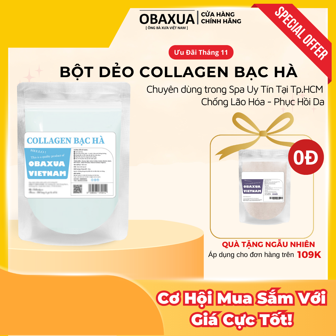 Bột Đắp Mặt Nạ Dẻo Colagen Bạc Hà (mask dẻo) OBAXUA - Dùng cho spa