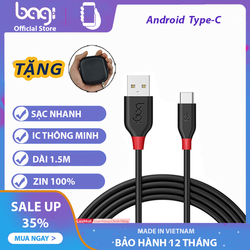 Dây Cáp Sạc Nhanh Cổng Type-C Cao Cấp Bagi,Truyền Dữ Liệu Nhanh,Hộp Gài Dài 1.5m Mã CA150-Bagi Boss Store