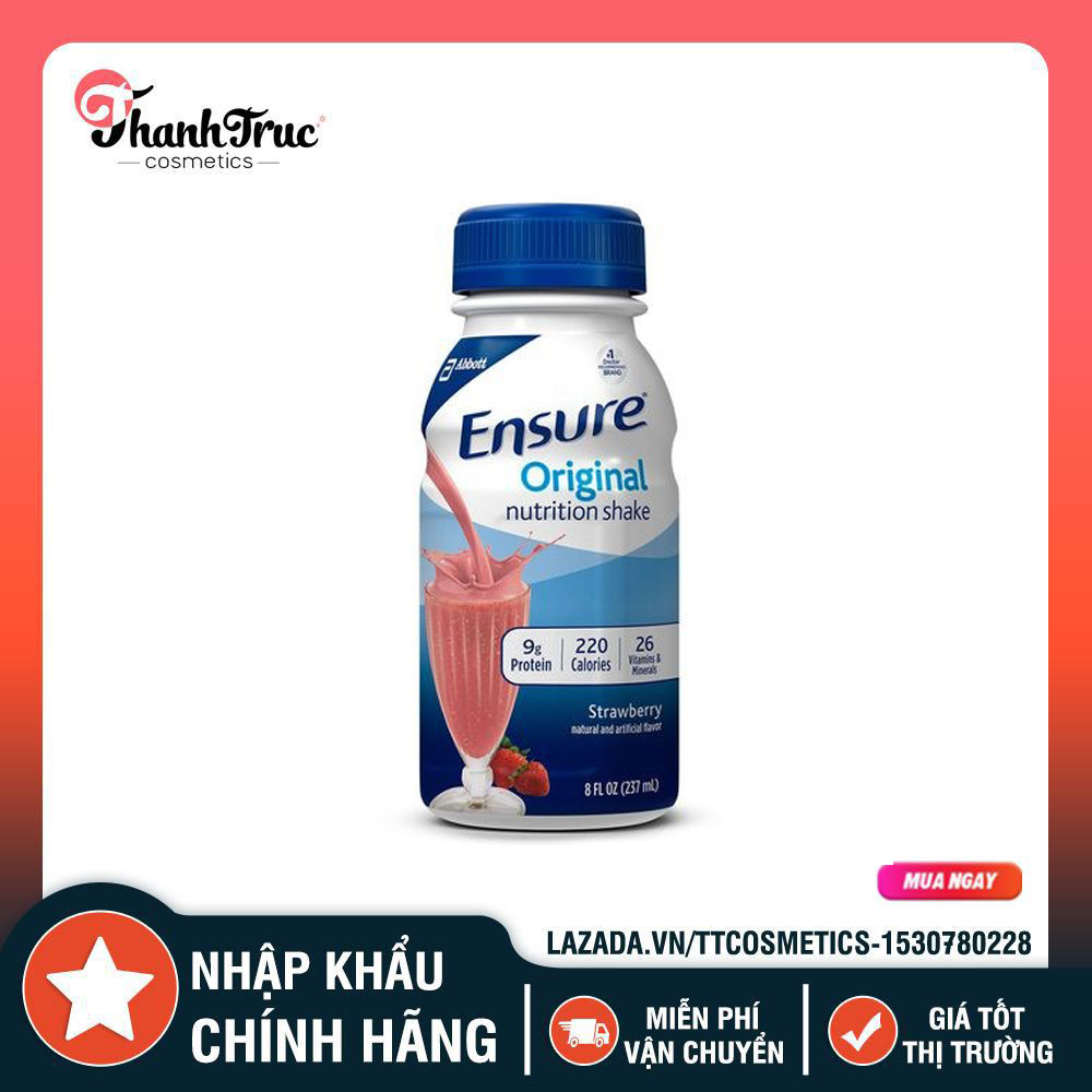 Thùng 24 chai sữa nước Ensure hương dâu 237ml
