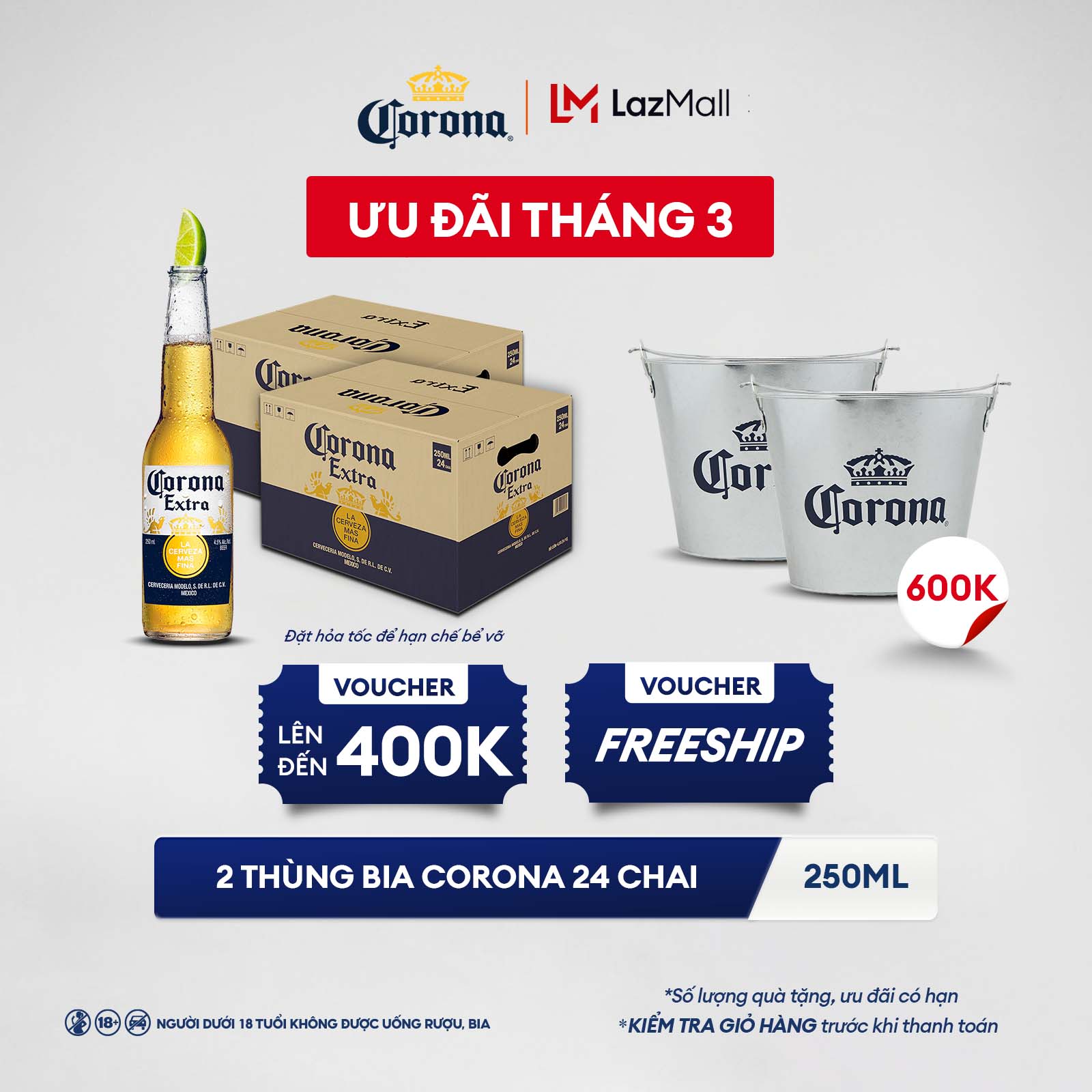Combo 2 Thùng 24 Chai Bia Corona Extra Nhập Khẩu (250ml/chai)