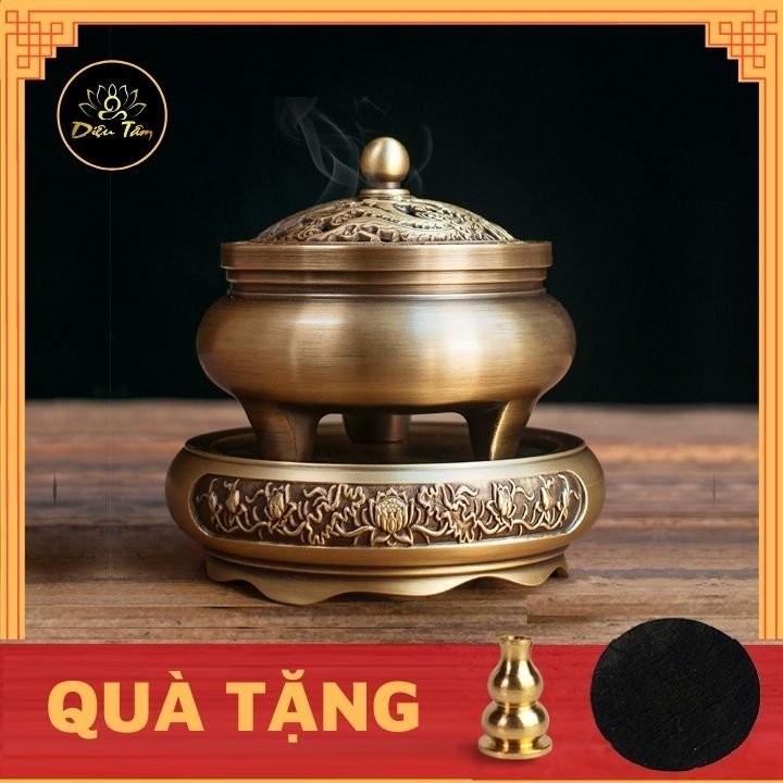 Lư xông trầm hương bằng đồng nguyên khối lư đồng nắp nhiều họa tiết chọn mẫu