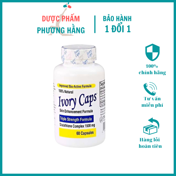 Viên uống trắng da Ivory Caps Glutathione 1500mg lọ 60v của Mỹ