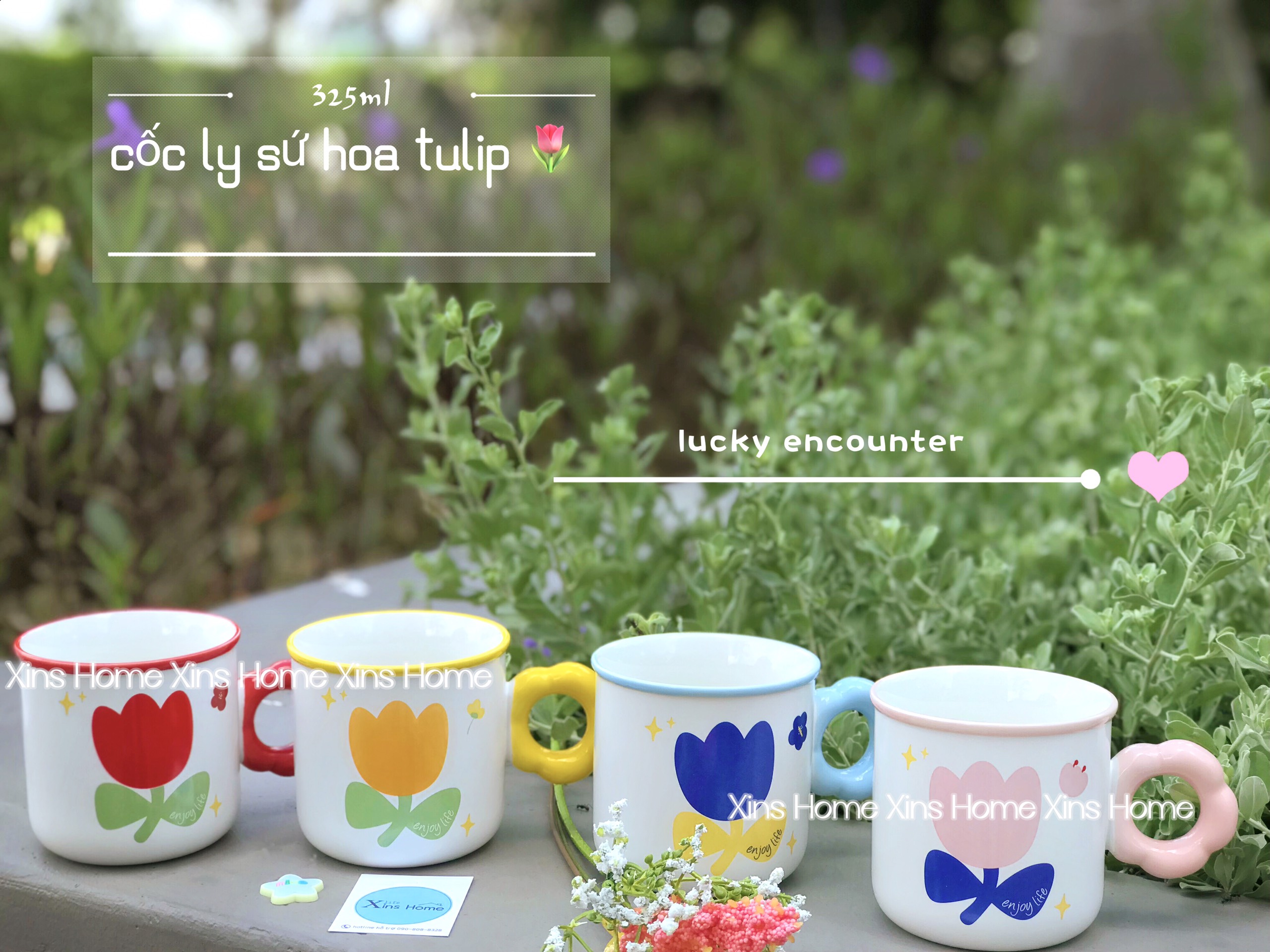 Cốc ly sứ hoa tulip/ 325ml cốc ly bông hoa xinh xinh