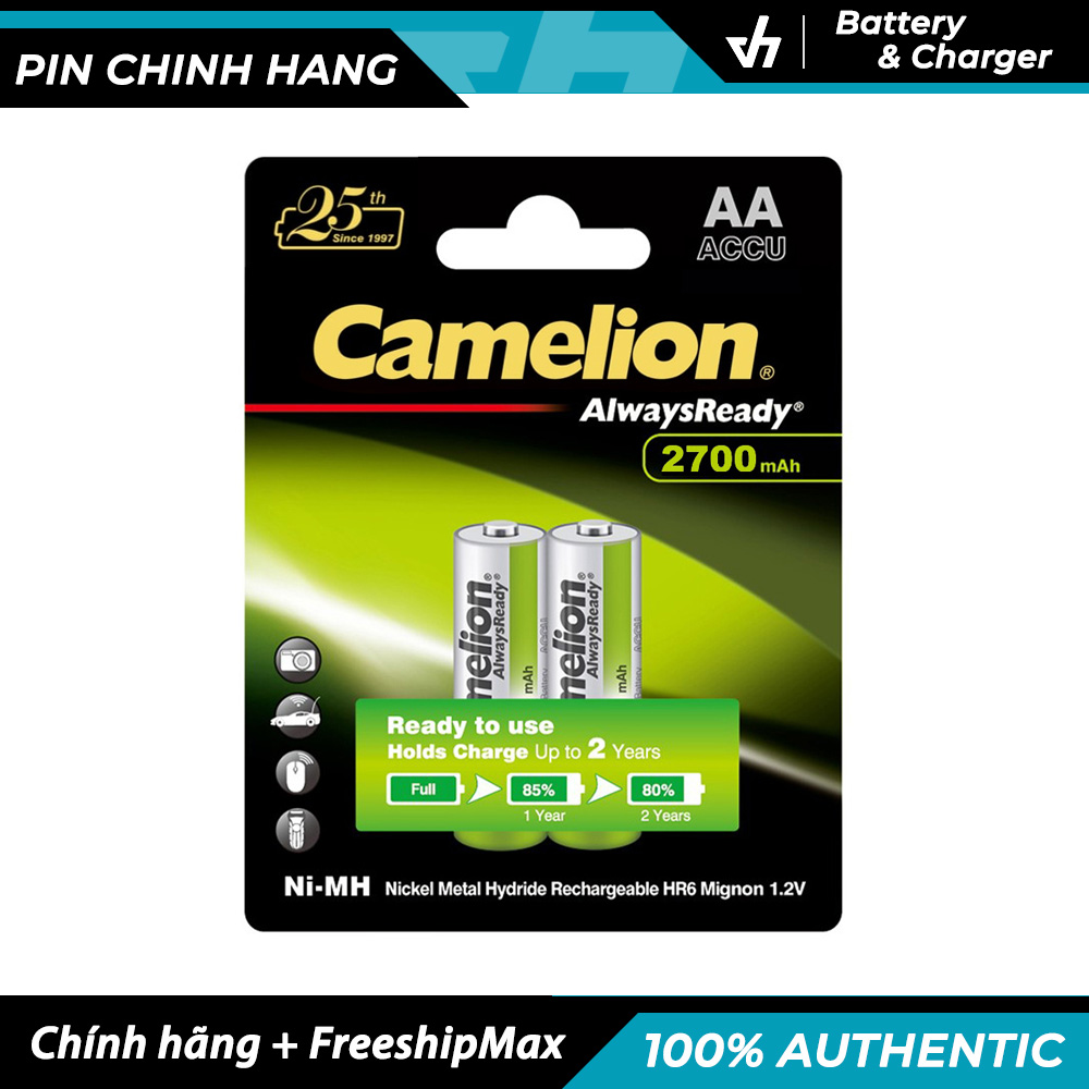 Bộ 2 pin sạc camelion aa 2700mah hiệu suất thực cao