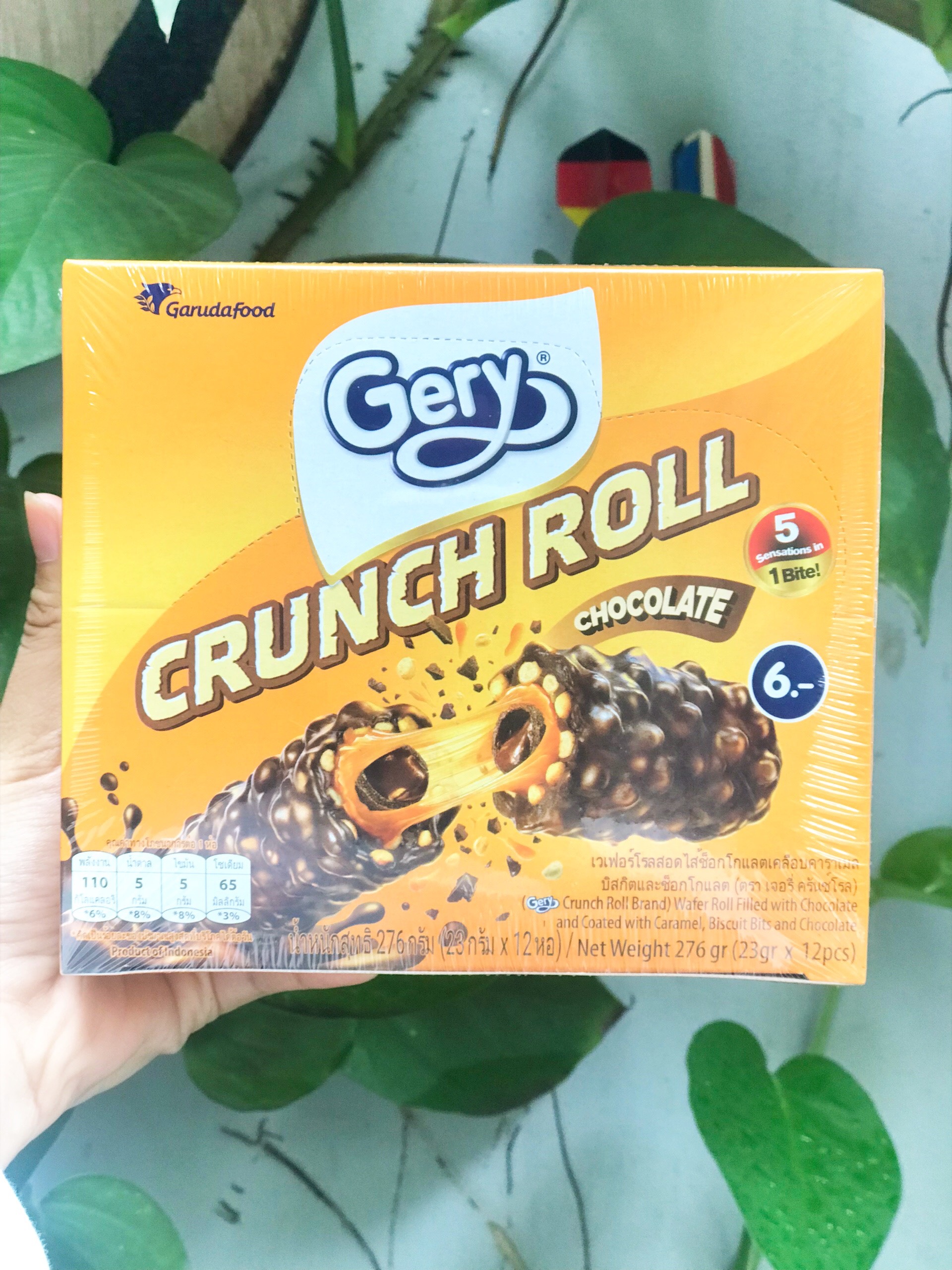 Bánh ỐNG Gery Ống Sôcôla Crunch Roll Chocolate 276g (Hộp 12 cái x 23g vàng)