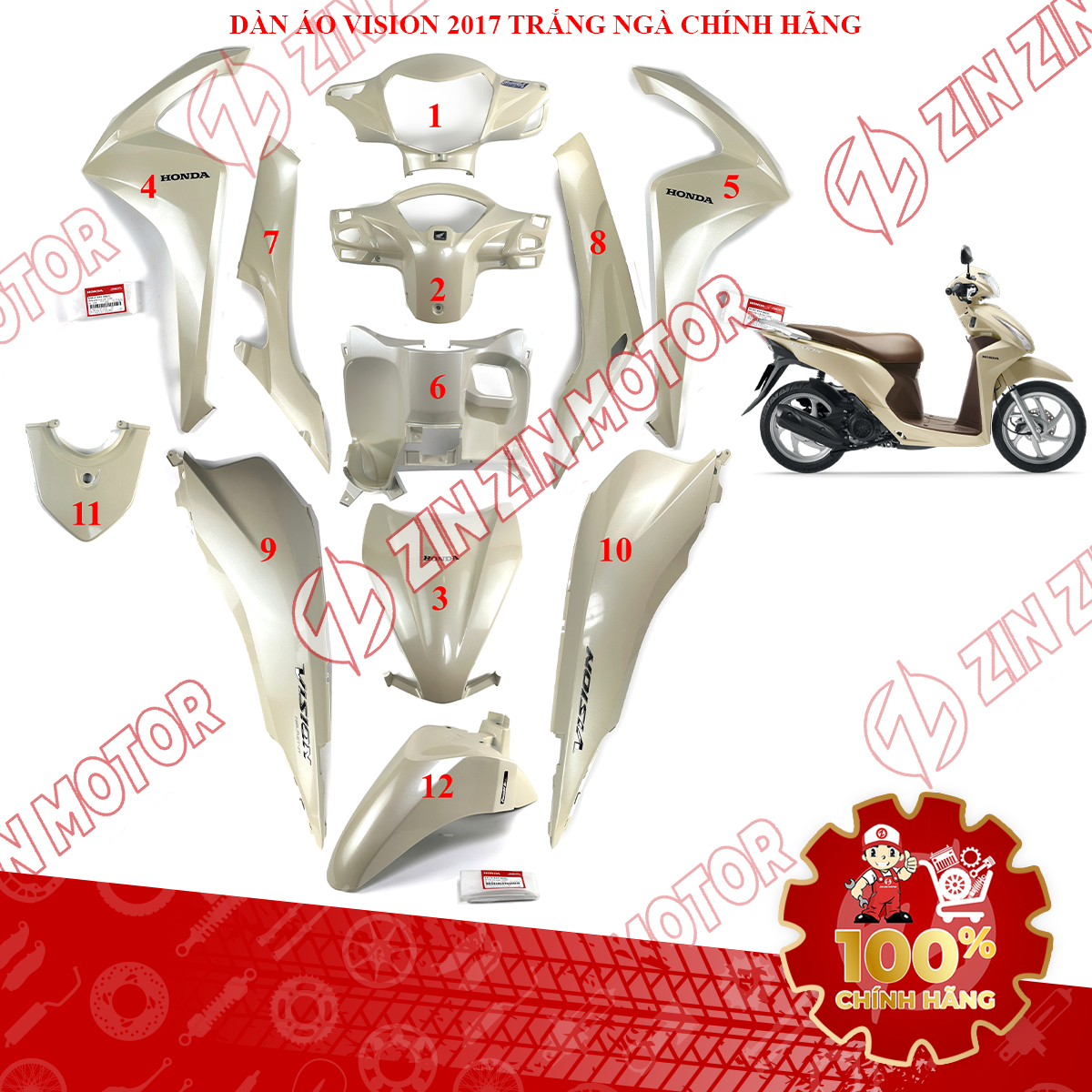 Dàn Áo Vision 2017 Trắng Ngà 53200-K44-V40ZH, 53210-K44-V20ZK, 64300-K44-V60ZC, 83520-K44-V00ZT Chính Hãng - ZZM