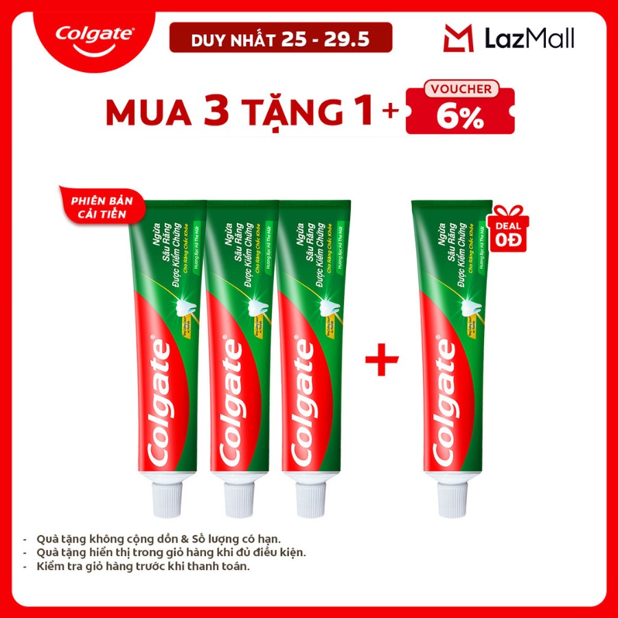 [Chỉ 25-29.5_Mua 3 tặng 1] Bộ 3 Kem đánh răng Colgate ngừa sâu răng răng chắc khỏe 225g/tuýp