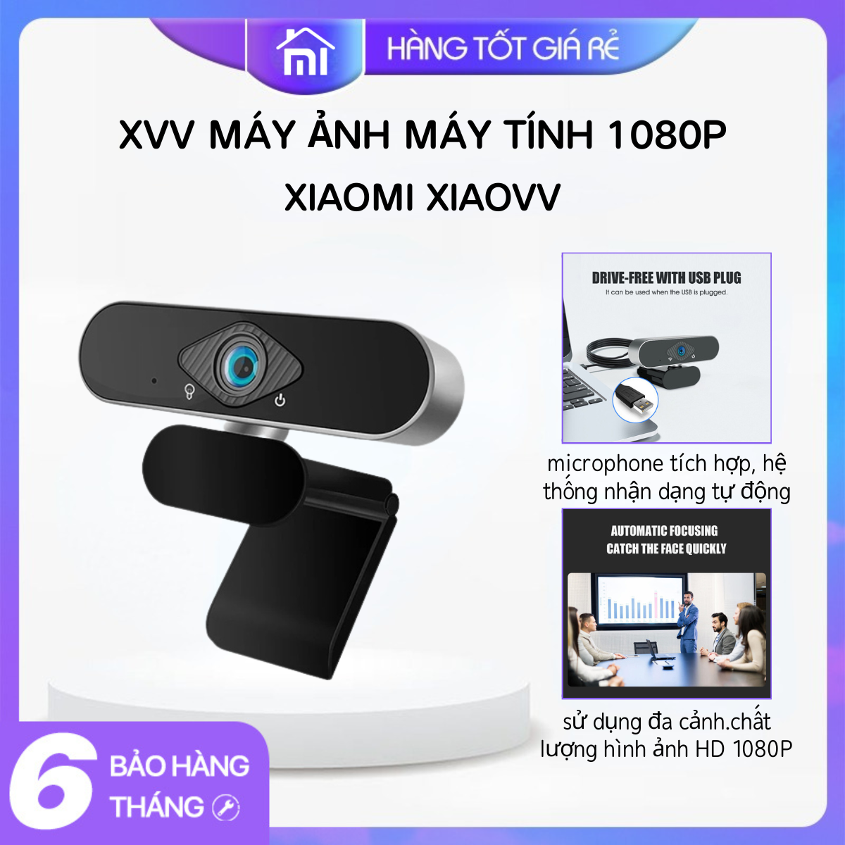 Webcam Xiaovv XVV 6320S Full HD 1080P - tự động lấy nét, có mic, học tập online qua Zoom, hội họp trực tuyến công việc - Hàng nhập khẩu chính hãng - Mijia