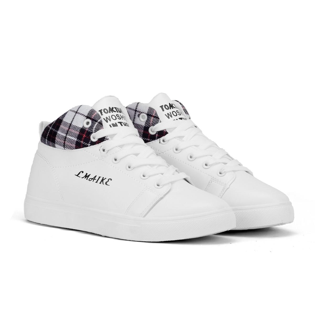 Giày Sneaker Thời Trang Gót Caro Cổ Cao Màu Trắng