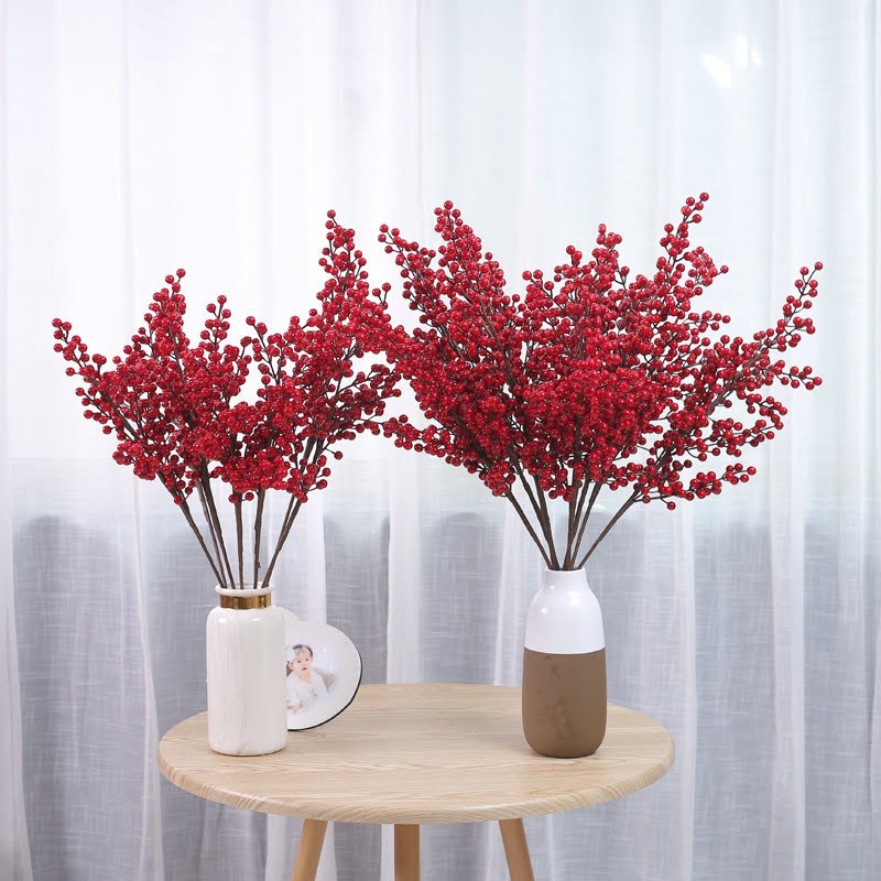 Quả nhân tạo, cành đào đông đỏ cherry nổi bật trang trí nhà cửa, công ty sang trọng