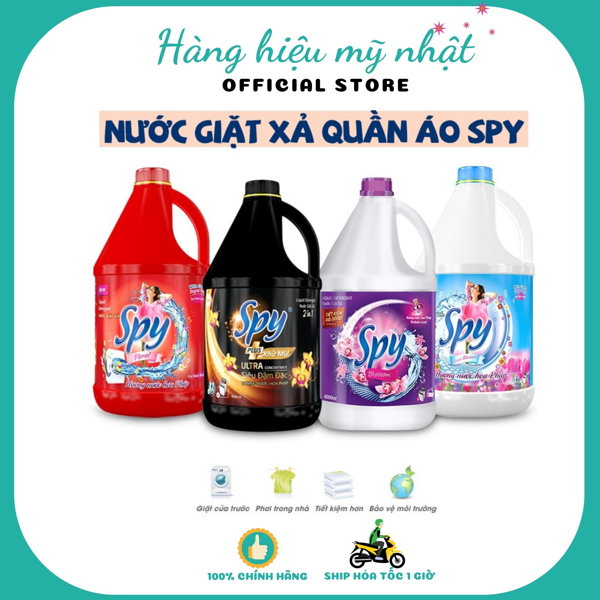 Nước giặt xả spy 4500ml hương hoa pháp can tím. đỏ, xanh , đen