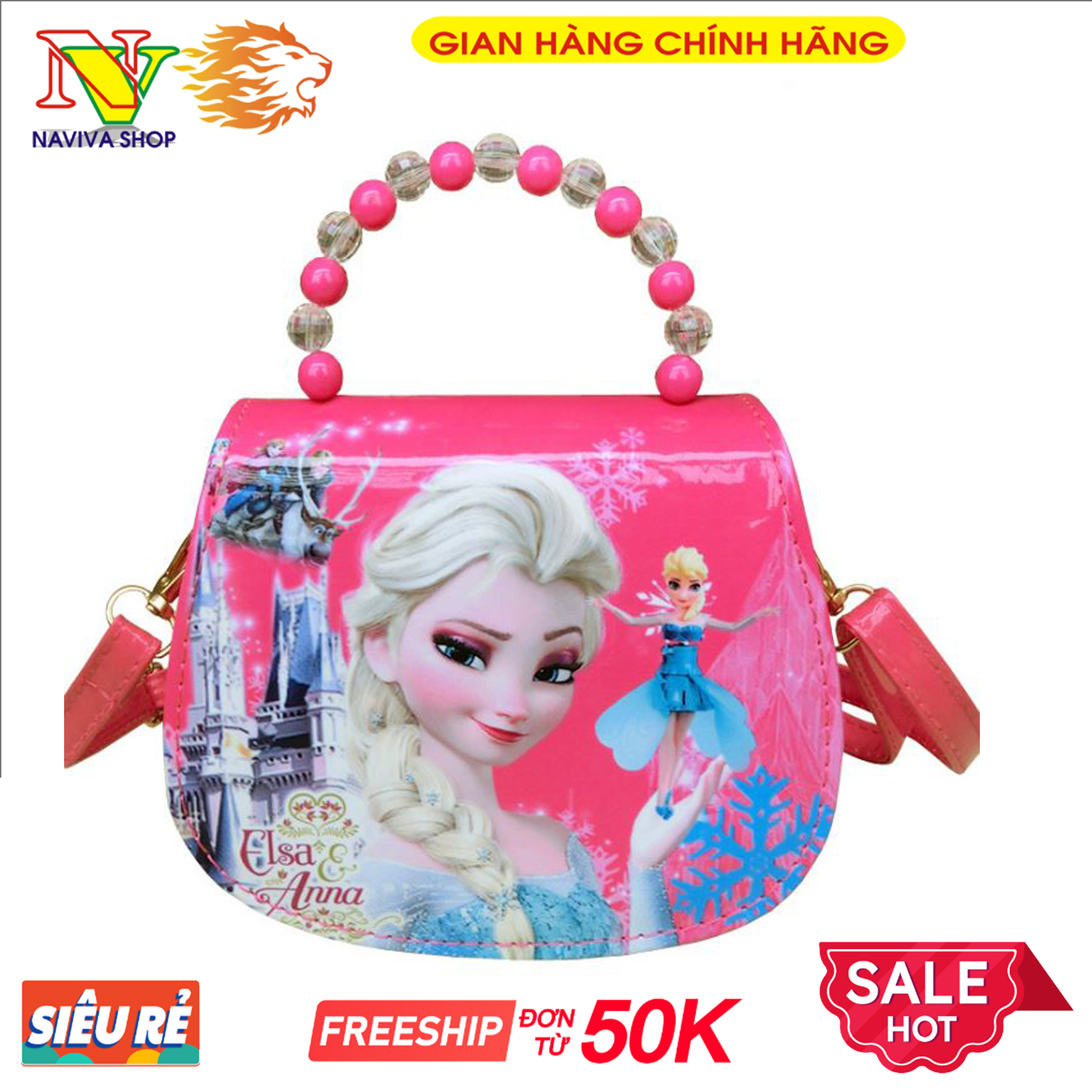 Túi xách trẻ em in hình Công chúa Sophia, Công chúa Elsa và các nhân vật hoạt hình ngộ nghĩnh, hấp dẫn. Túi đeo vai trẻ em dây ngọc lấp lánh, dễ phối đồ