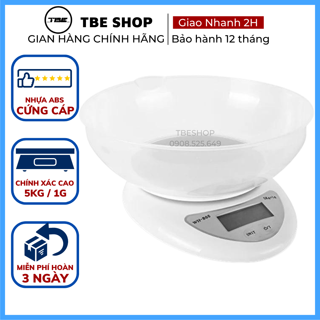 Cân Tiểu Ly Điện Tử Mini Nhà Bếp WH B05 5kg Chính Hãng Tính Năng Trừ Bì Chính Xác Cao Tặng Tô Chứa 800ml Bảo Hành 1 Năm ( Màu Trắng )