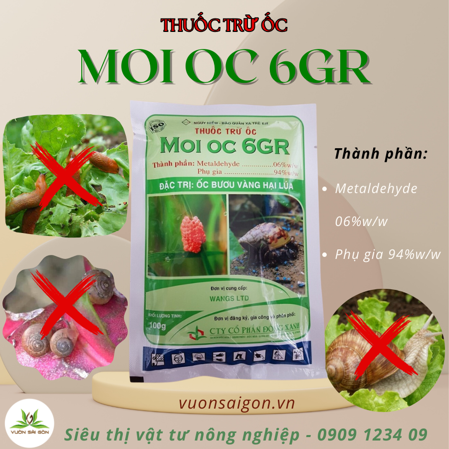 MOI OC 6GR - Diệt ốc hại cây trồng (Vườn Sài Gòn) tiêu diệt ốc sên, ốc bưu hiệu