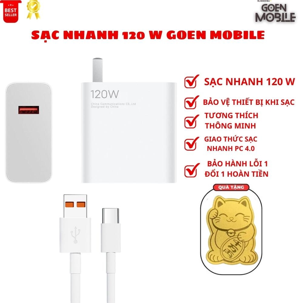 Sạc nhanh 120w, củ sạc + cáp sạc nhanh usb to type c cho huawei xiaomi samsung oppo vivo . goenmobile