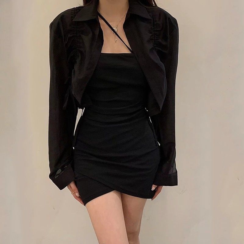 ㊖ Váy Liền Nữ Hot Girl 2023 Váy Hai Dây Kiểu Pháp Sang Trọng Nhẹ Mới, Bộ Hai Chiếc Cardigan Chống Nắng Kiểu Mỏng