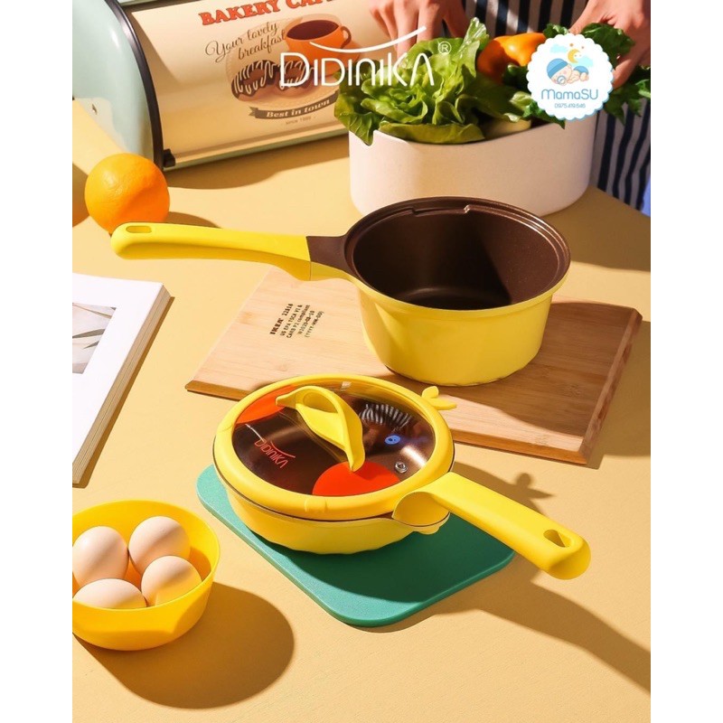 Bộ nồi chảo Didinika tráng men đá chống dính cao cấp cho bé ăn dặm