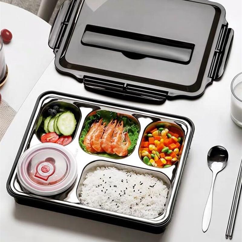 [ CÓ TẶNG KÈM ĐŨA MUỖNG] HỘP ĐỰNG CƠM TRƯA CHIA NGĂN TIỆN LỢI BẰNG INOX 304 - BỘ KHAY ĐỰNG CƠM GIỮ NHIỆT 5 NGĂN - KHAY ĐỰNG ĐỒ ĂN 5 NGĂN BẰNG INOX KÈM MUỖNG ĐŨA - CÓ NẮP ĐẬY ( HÀNG SIÊU KHUYẾN MÃI)