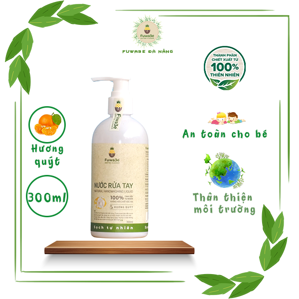 Nước rửa tay hữu cơ Fuwa3e 300ml mùi tinh dầu quýt từ chế phẩm Enzyme sinh học an toàn cho da
