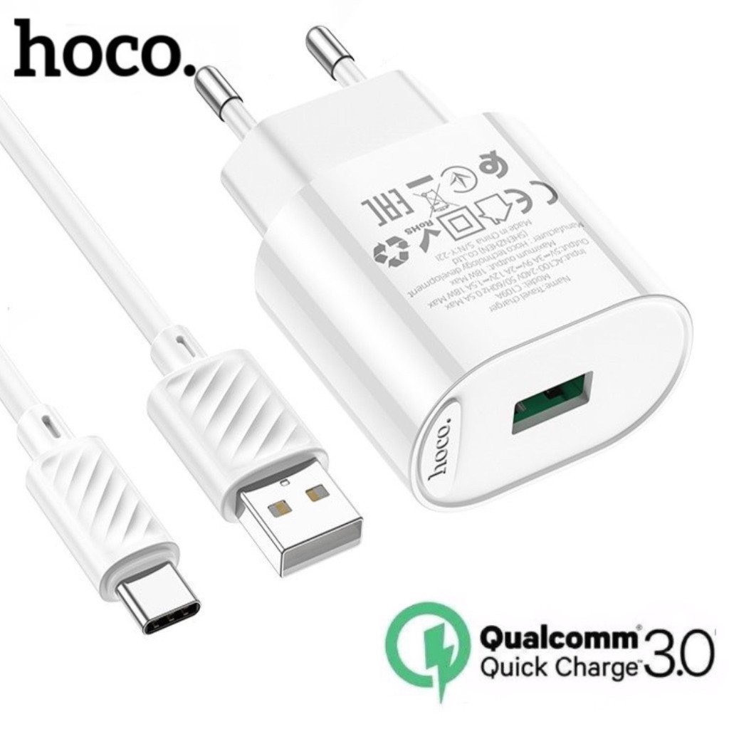 Củ sạc nhanh 18w chính hãng HOCO 3A bộ sạc tiêu chuẩn kèm dây sạc type c cho sansung xiaomi oppo....