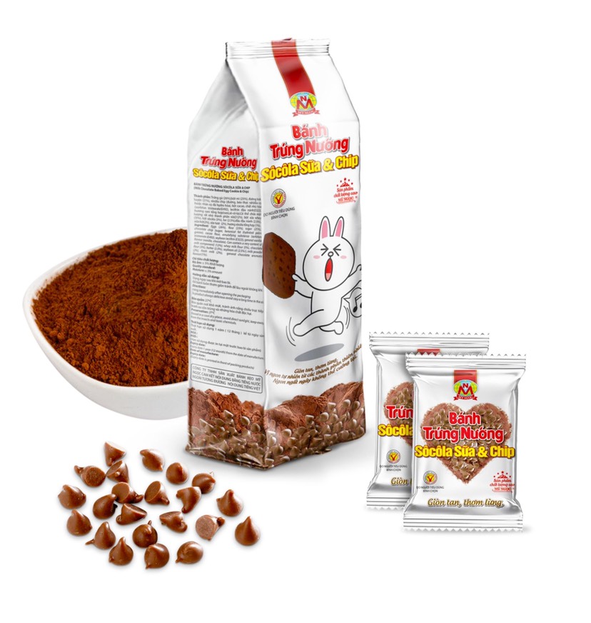 162g Bánh trứng nướng SÔCÔLA chip GIÒN TAN ít ngọt, 1túi có 18bánh, theo tiêu chuẩn của Ban Quản Lý An Toàn Thực HCM