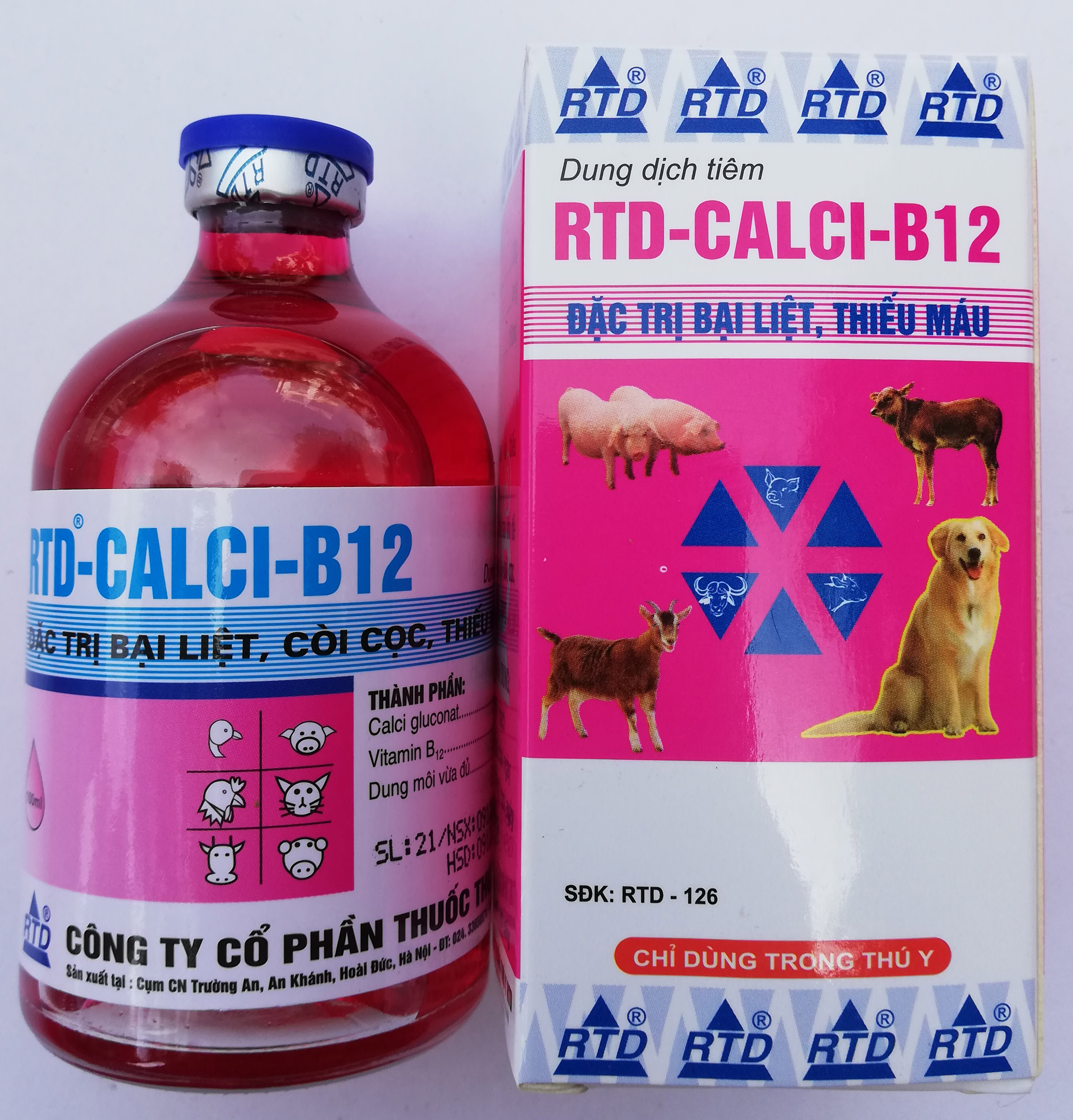 1 lọ RTD - CALCI - B12 loại 100 ml Chuyên dùng cho gia súc, gia cầm, trâu, bò, ngựa, lợn, chó, mèo, chim cảnh Mắc Bại liệt, còi cọc, thiếu máu