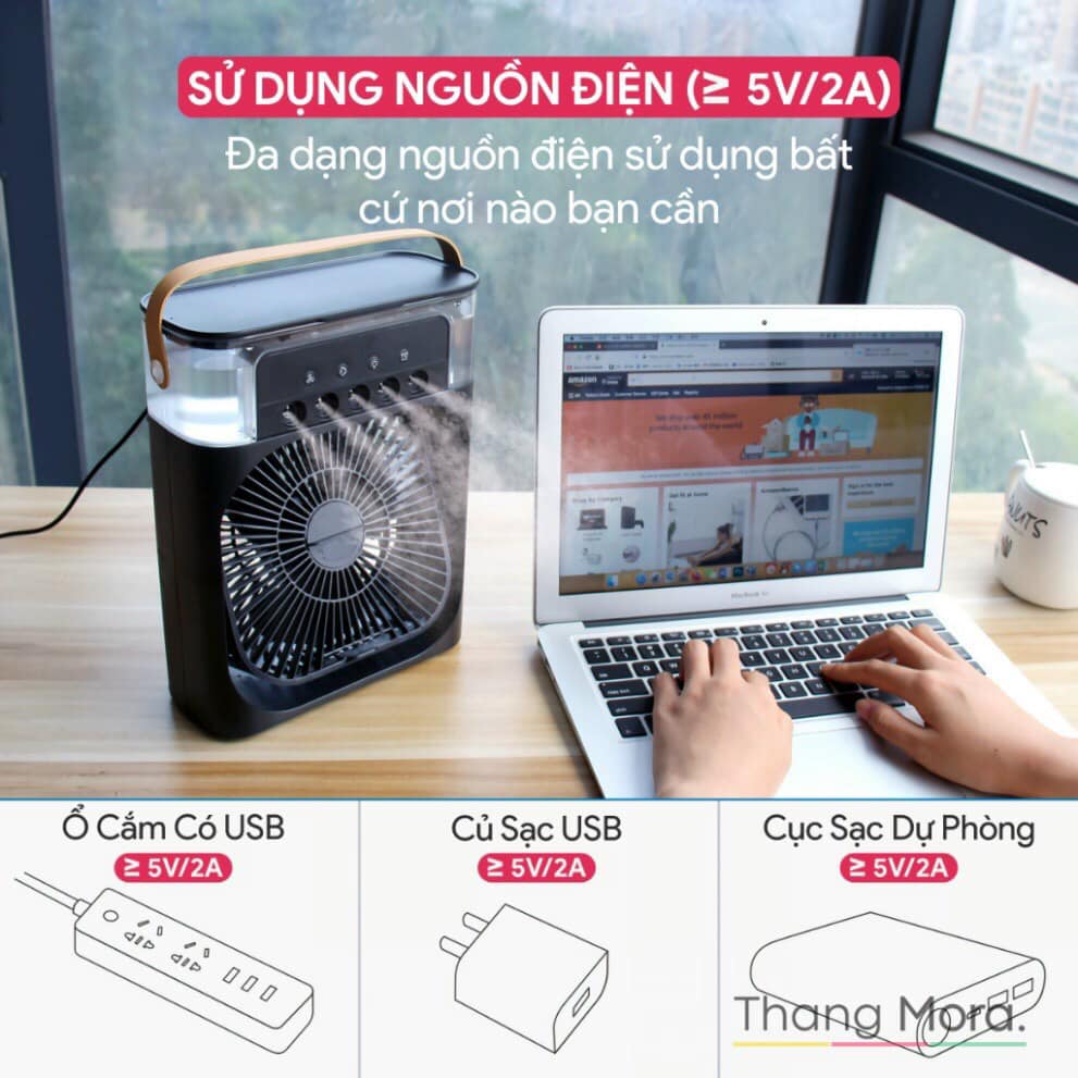 Quạt điều hoà hơi nước mini để bàn làm mát không khí, Quạt phun sương mini điều hòa không khí sạc tích điện để bàn văn phòng dung tích bình chứa nước 150ml,,Quạt Phun Sương Tích Điện Để Bàn 3 Chế Độ Gió, Tích Hợp Đèn Led