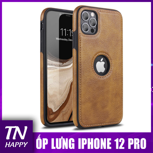 Ốp lưng da iphone 12 pro chất lượng cao - ốp da nâu khoét táo thời trang - tn happy phân phối