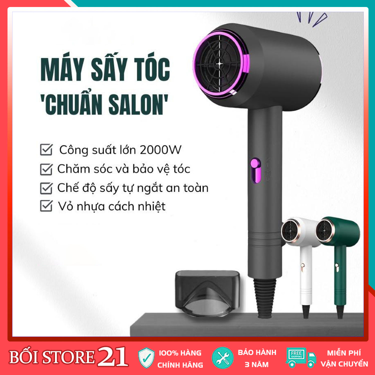 Máy sấy tóc gấp gọn tạo kiểu tóc chuyên nghiệp công suất lớn 2300w, máy sấy tóc 2 chiều nhanh khô bảo hành 12 tháng - máy làm tóc tiện dụng
