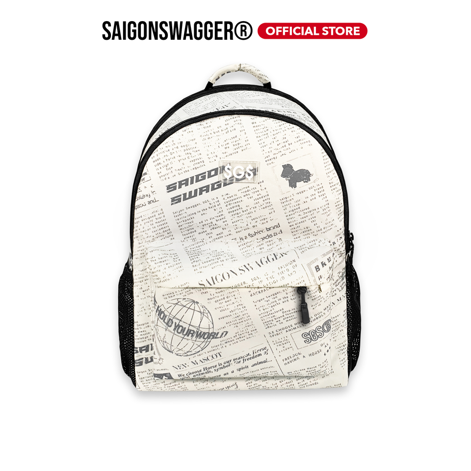 Balo Họa Tiết Báo SAIGON SWAGGER® SGS Journal Backpack-Ngăn Chống Sốc Laptop 15'