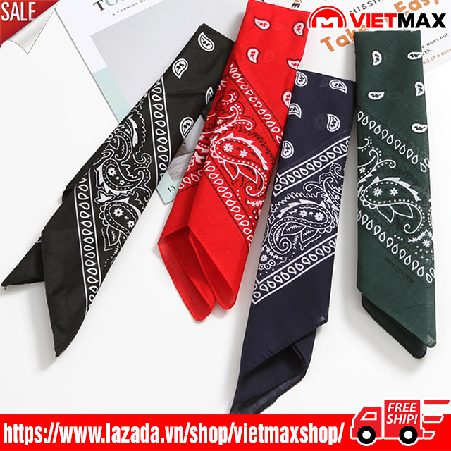 Khăn Turban Bandana Vải Cotton Vuông Hiphop Buộc Đầu , Quấn Cổ Đa Năng 55x55 cm
