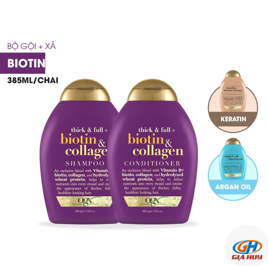Bộ dầu gội xả tóc biotin collagen ogx 385ml/ chai - chính hãng