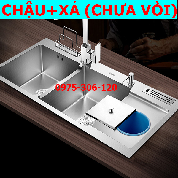 [HCM][CHẬU ĐÚC GIÁ SỈ] Chậu Rửa Chén Bát INOX SUS 304 N3 10048 NA.GRAND và Xả Chậu THOÁT NƯỚC NHANH XẢ TO