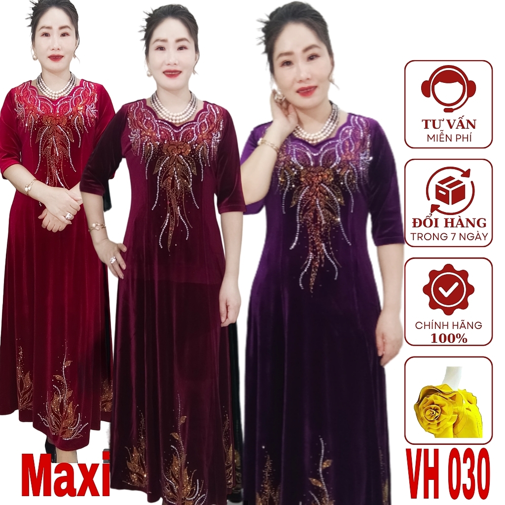 Váy đầm trung niên MAXI VH030 đính đá sang chảnh phù hợp với tuổi trung niên
