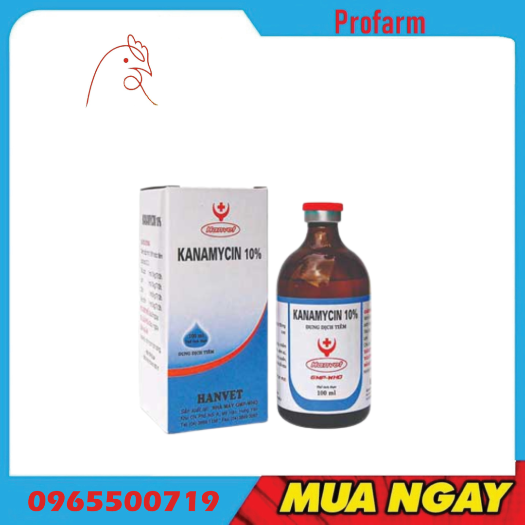 Hanvet Kanamycin 10%(100ml)  Dùng Cho Chó, Mèo, Heo, Bò, Dê Bị Tieu Chay, hoo