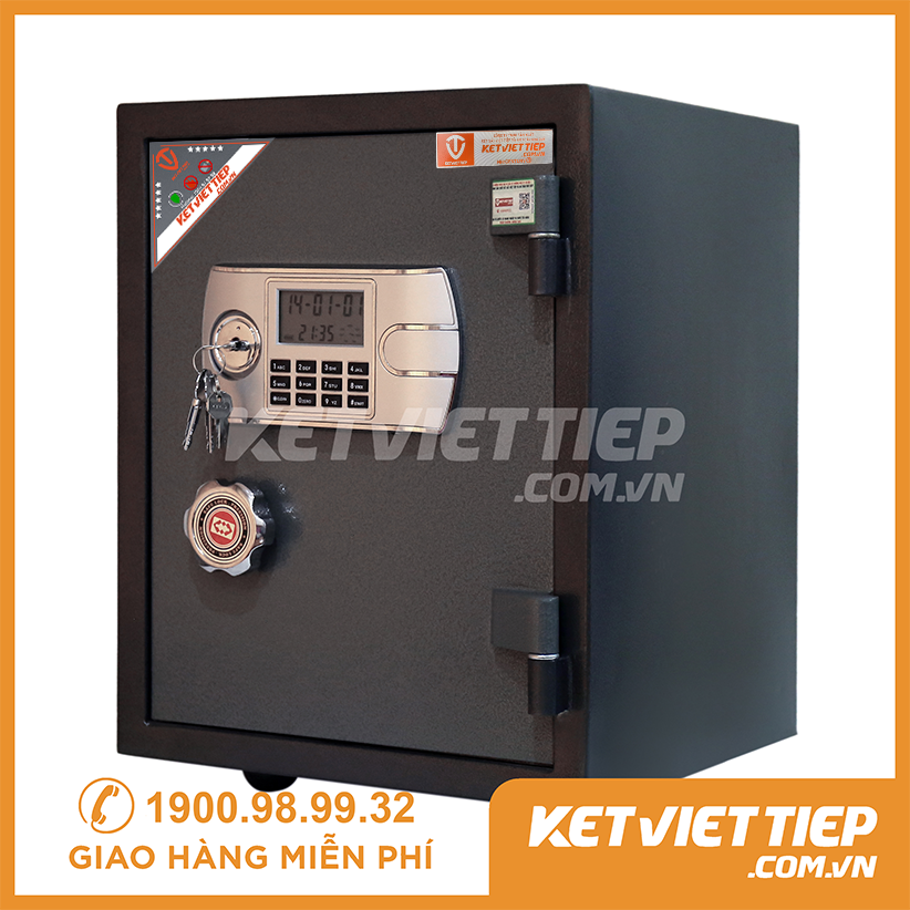 Két sắt mini điện tử Việt Tiệp chính hãng K88-BLNDT nặng 55kg thép dày chống cháy nhiệt độ cao, có thể đổi mật mã tùy thích, kích thước rộng rãi đựng vừa giấy tờ a4, tài liệu