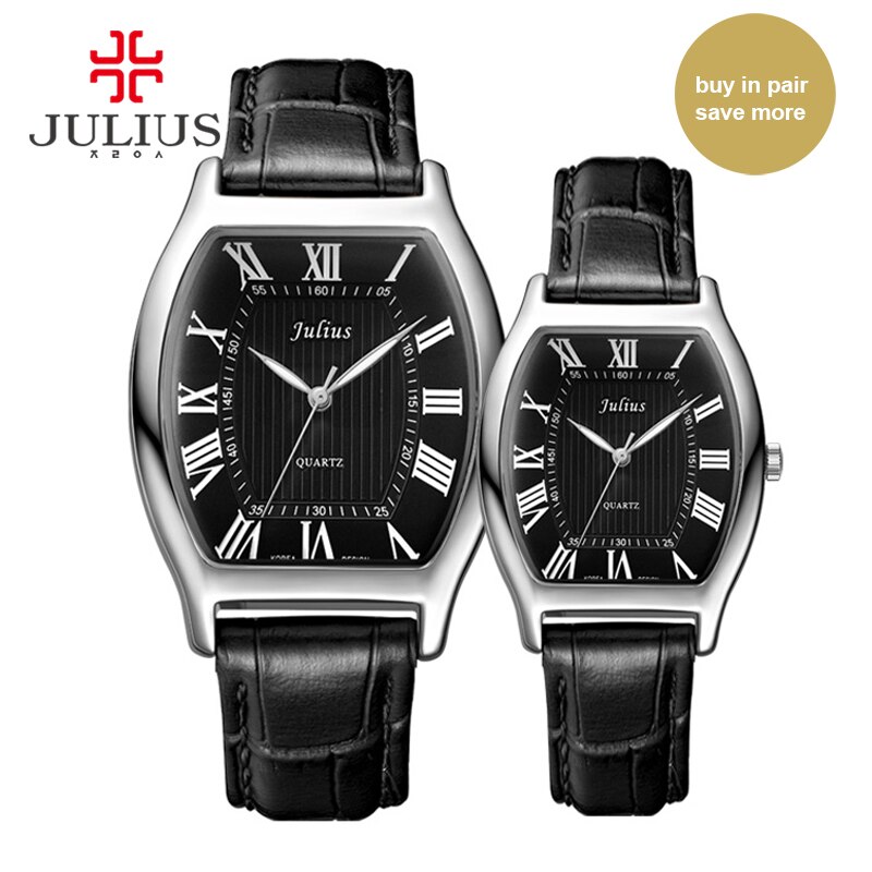Đồng hồ đôi đồng hồ cặp dây da Julius Ja-703 Đồng hồ nam nữ cao cấp chống nước, sang trọng, đẹp
