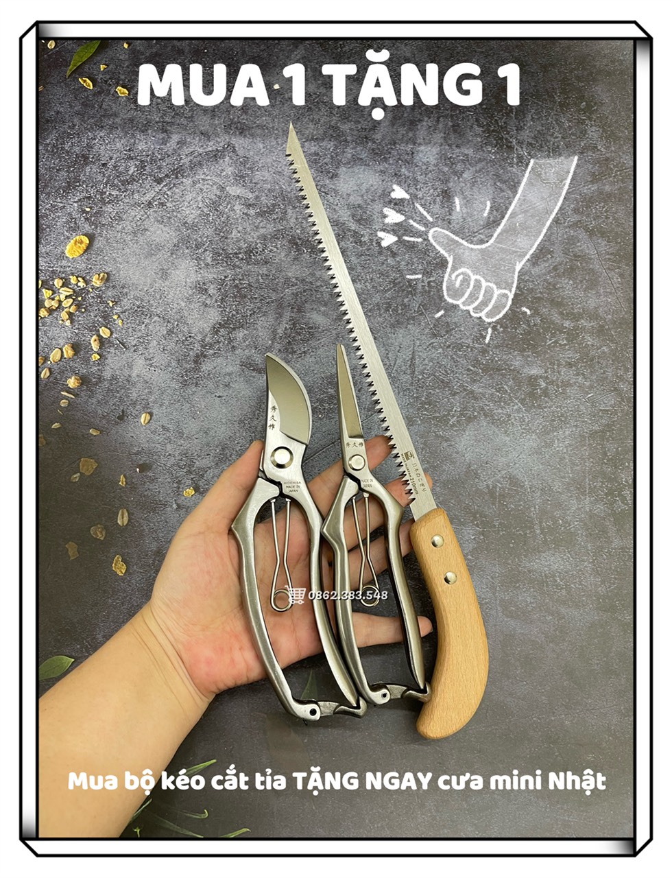 MUA BỘ KÉO CẮT TỈA TẶNG NGAY CƯA MINI NHẬT  - Combo Bộ 2 Kéo cắt cành tỉa cành Nhật thép trắng chống gỉ siêu xịn chuyên cắt cành tỉa cành cây cảnh bonsai
