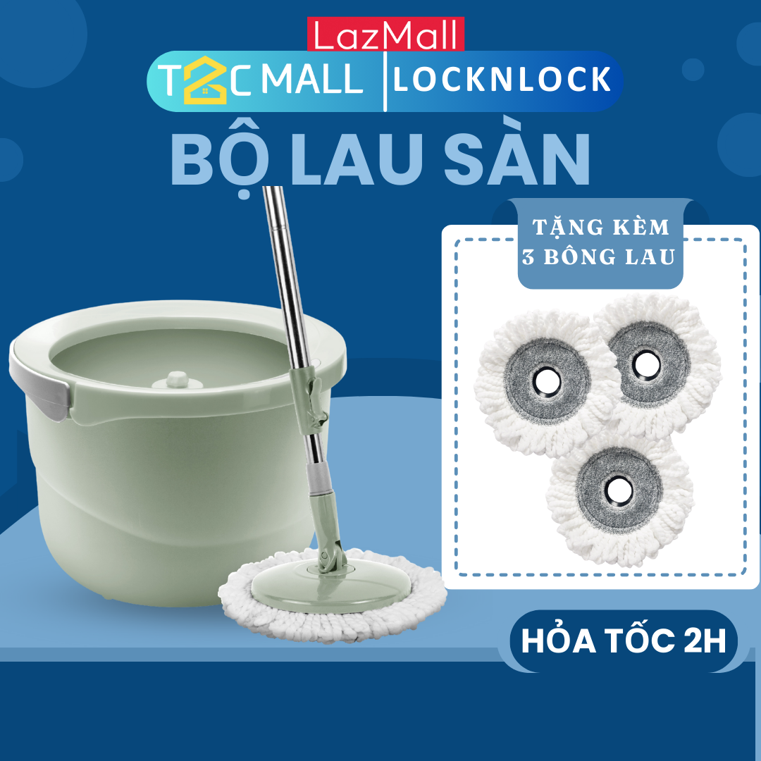 Bộ cây lau nhà mini spin mop locknlock etm498mits2 4 bông lau t2cmall