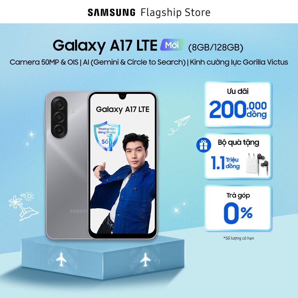 [QUÀ QUẤN KÈM HÀNG] [CỦ SẠC + TAI NGHE] Điện Thoại Samsung Galaxy A17 (8/128GB), Kính Cường Lực Gorilla Victus, Camera 50MP  IOS, AI Gemini