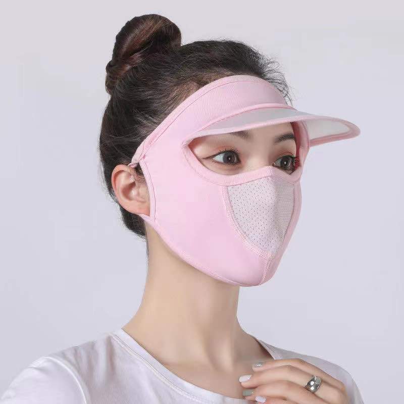 Mũ chống nắng kèm khẩu trang, mũ kèm khẩu trang chống tia uv bằng vải lụa mát dùng khi đi xe