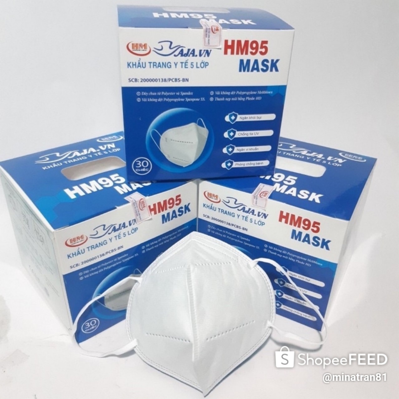 1 hộp 25 chiếc Khẩu Trang HM95 Mask AJA.VN - 5 Lớp không van Chống Bụi Mịn PM2.5 Ôm Sát Có kẹp Chắc Chắn Ở Sống Mũi