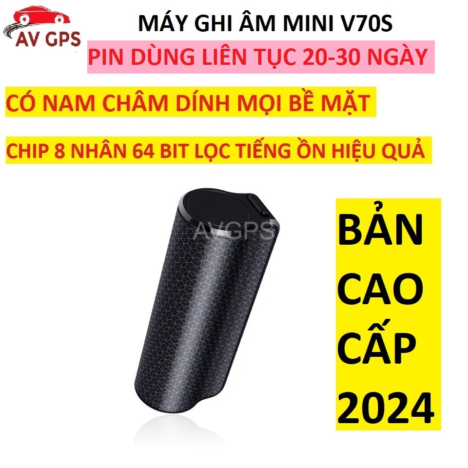 Máy ghi âm mini chuyên nghiệp siêu lọc âm V70S pin 20-25 ngày, có nam châm. Chip thế hệ mới