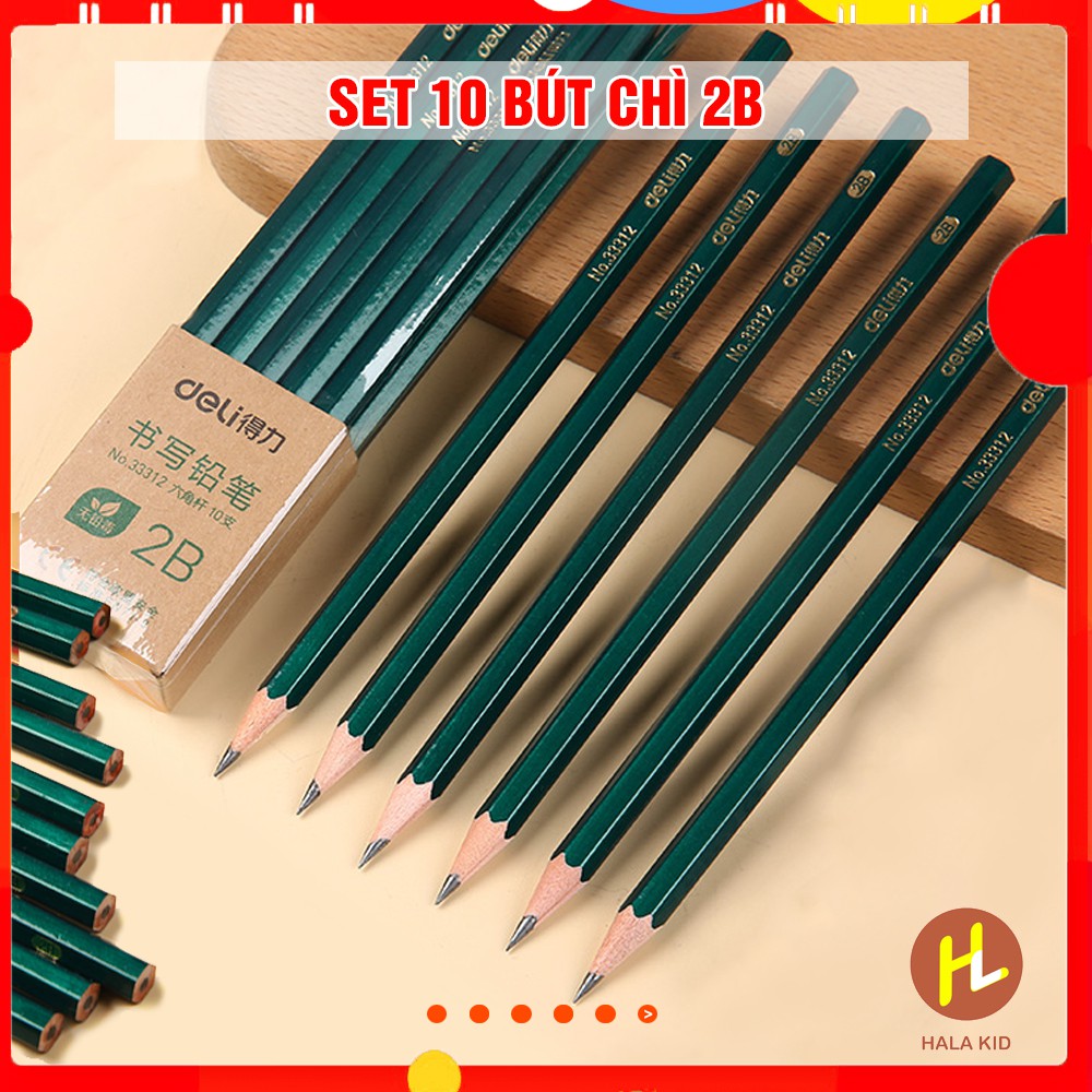 Set 10 chiếc bút chì 2b de li đầu bằng - hala kid - qate0037/x