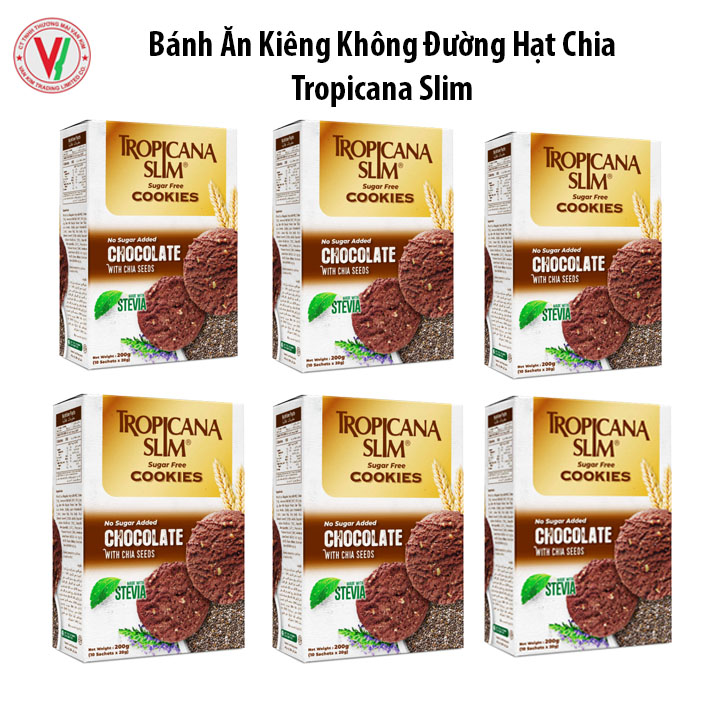 Combo 6 Hộp Bánh quy ăn kiêng không đường Tropicana Slim Chocolate 200g (10 x 20g) - Ngon như bánh quy truyền thống, giải pháp hoàn hảo cho người ăn kiêng, đái tháo đường, an toàn cho hệ đường huyết