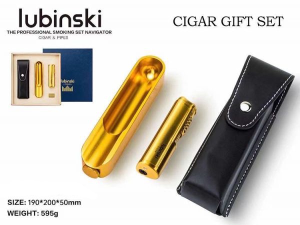 Set phụ kiện 2 món Lubinski gòm khò gác điếu, gạt tàn đục lỗ, có bao da đựng 2 sản phẩm