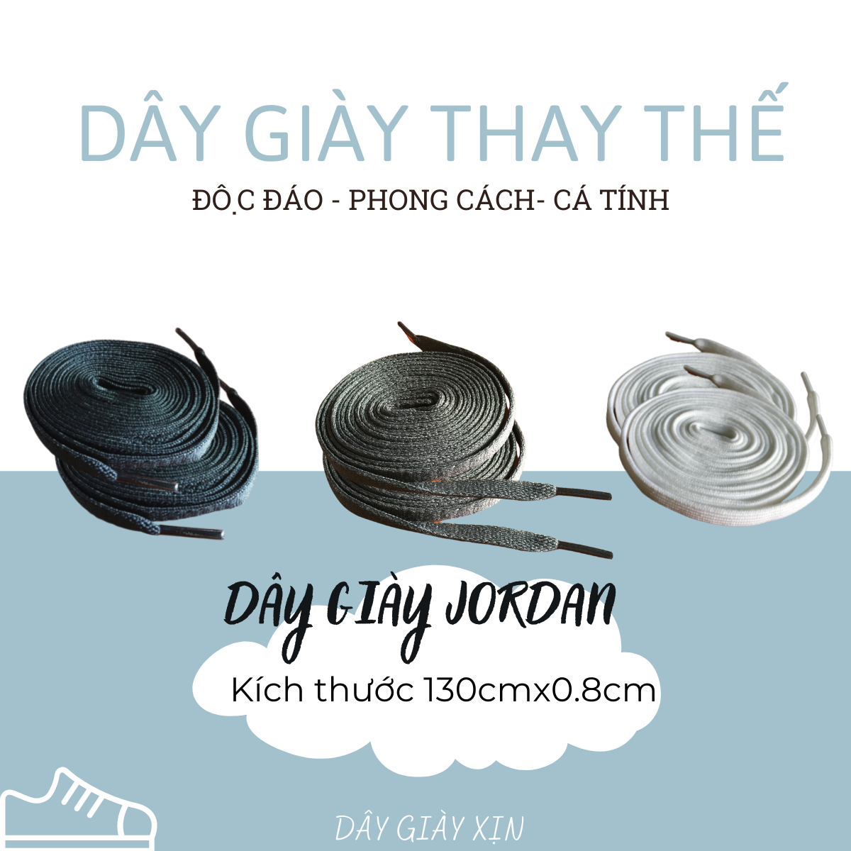 Dây giày Jordan Xám chuẫn hãng dành cho các dòng giày Jordan Nike và giày cổ cao