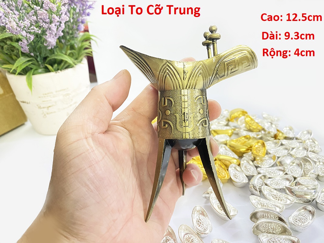 Ly Rượu theo phong cách Cổ Xưa thời Tần Thủy Hoàng màu đồng giả cổ với 3 chân cao cấp